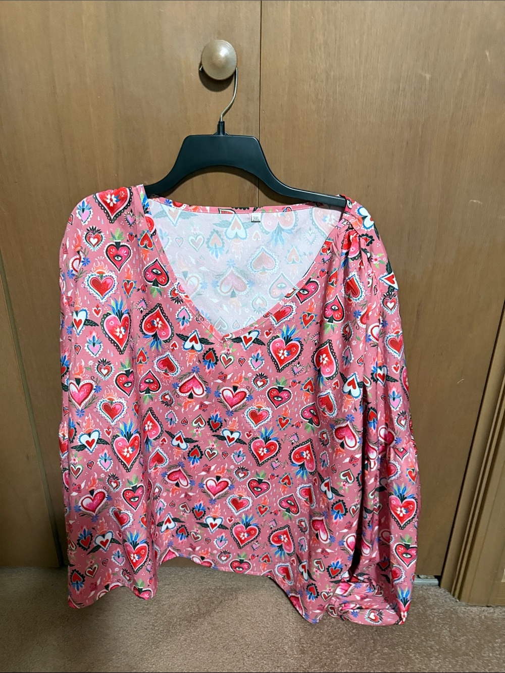 Women's Pink Heart-Print V-Neck Top
